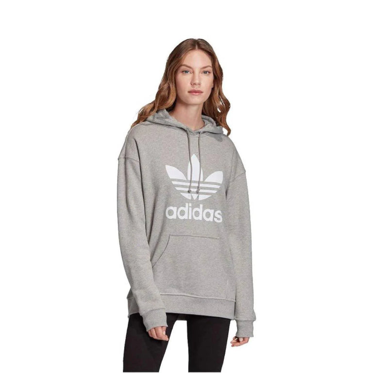 Adidas Women's TRF Hoodie Sweatshirt, Medium Grey Heather/White